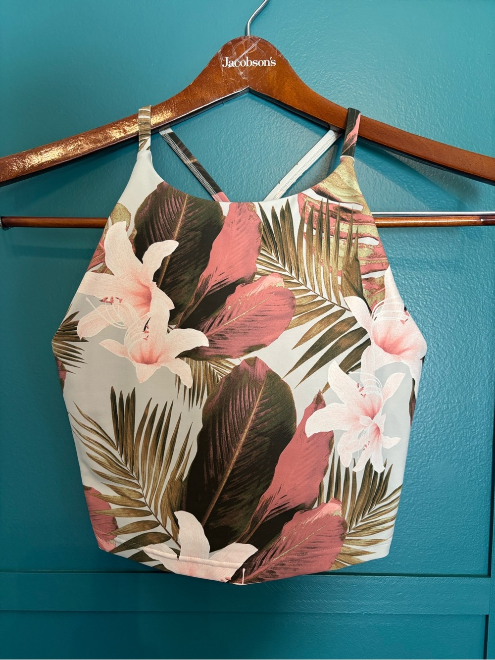 Old Navy Active Tropical Racerback Crop Top Built in Bra w/Removable Pads Size S